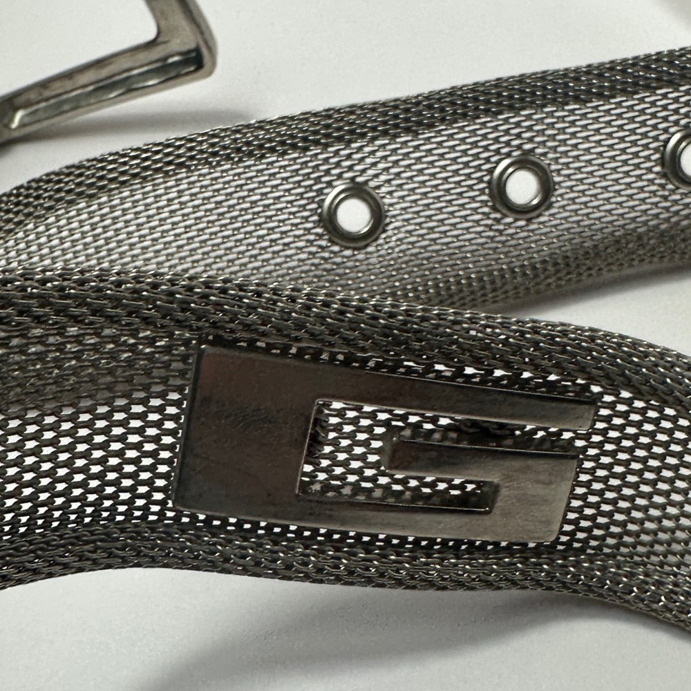 Vintage Heavy Silver Mesh Belt Cutout G Logo Y2K Industrial Chainmail 90s
